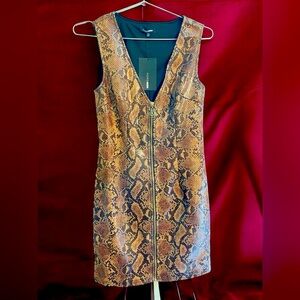 Snakeprint Front Closure Zip Up Dress